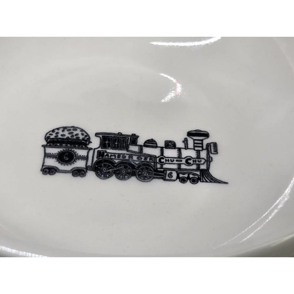 Homer Laughlin Fishs Eddy Hamburger Chu Chu Train Pattern Plate & Bowl Rare Set